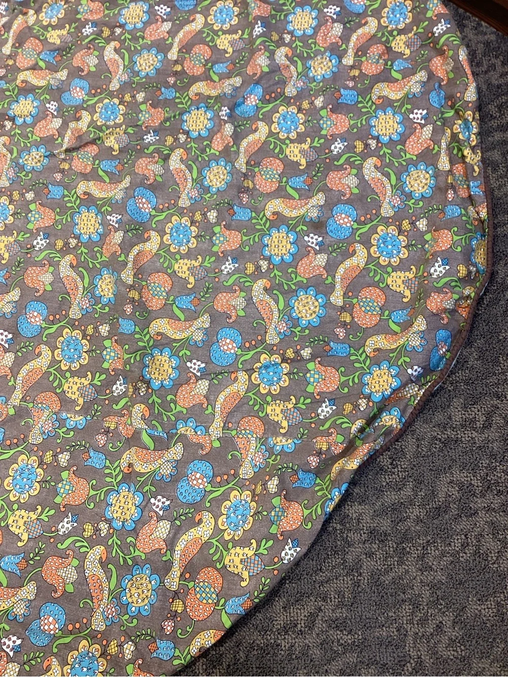 Vintage Floral Paisley Tablecloth Brown with Blue & Green Floral Print